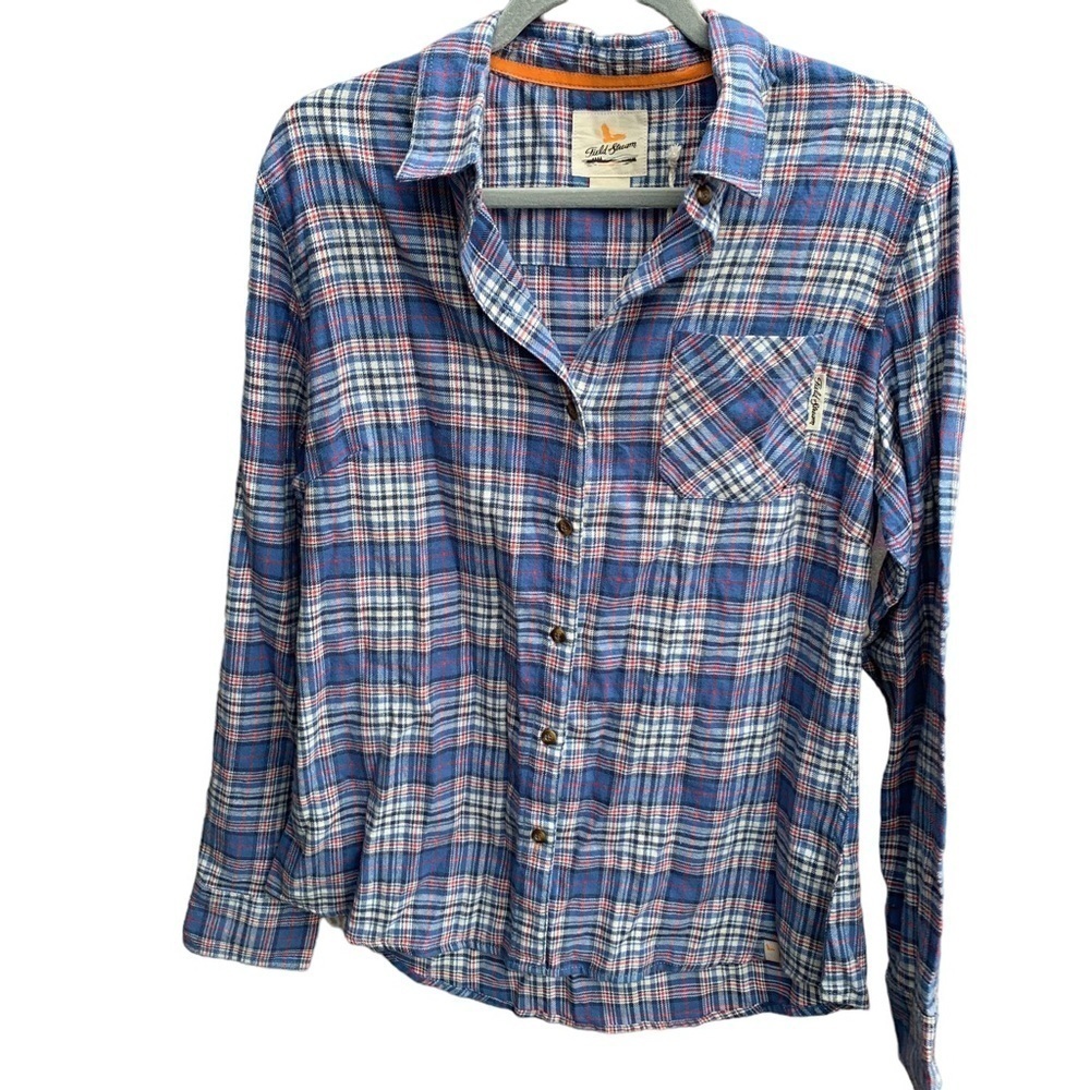 🆕 Women’s Field & Stream Plaid Flannel Long Sleeve Shirt Clark Federal Blue L